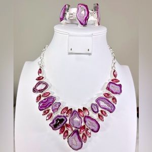 Pink Solar Quartz 925 Large Gemstone Necklace & Bracelet